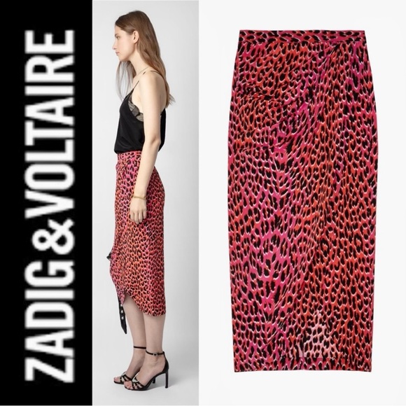 Zadig & Voltaire Jamelia Leopard 100% Silk Skirt NWT$548